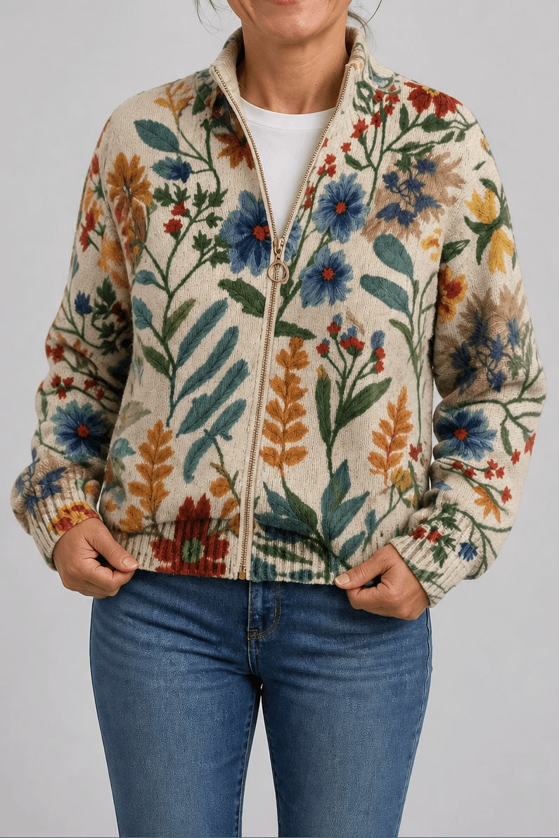 Tilly | Women's Botanical Cardigan with Full-Length Zip