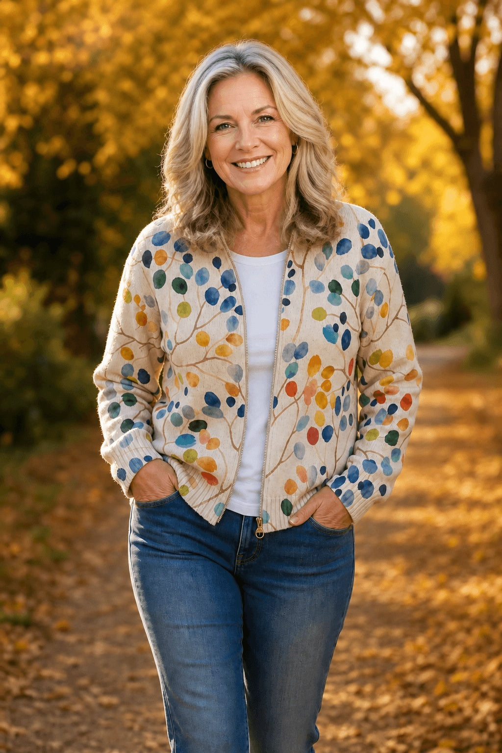 Tilly | Women's Botanical Cardigan with Full-Length Zip