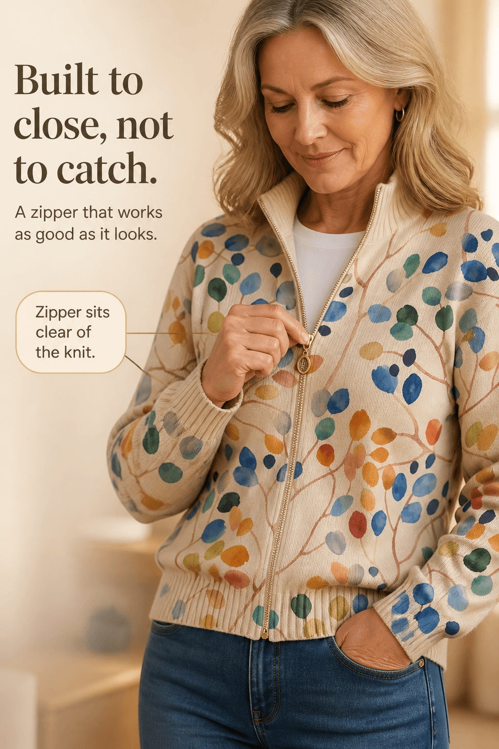Tilly | Women's Botanical Cardigan with Full-Length Zip