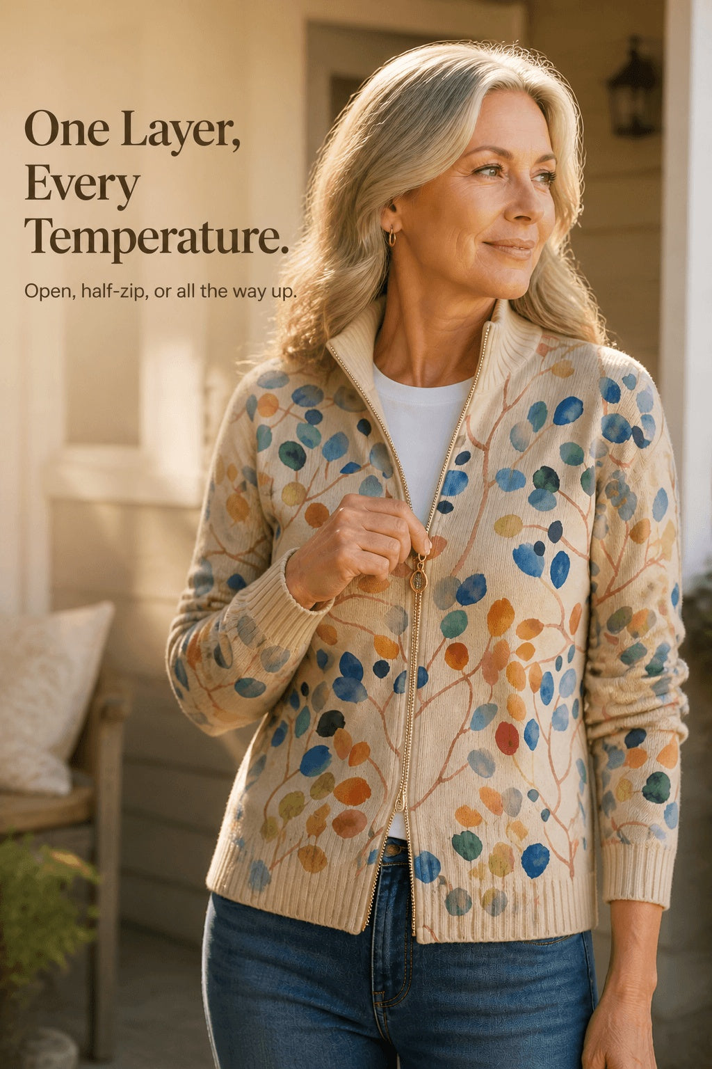 Tilly | Women's Botanical Cardigan with Full-Length Zip