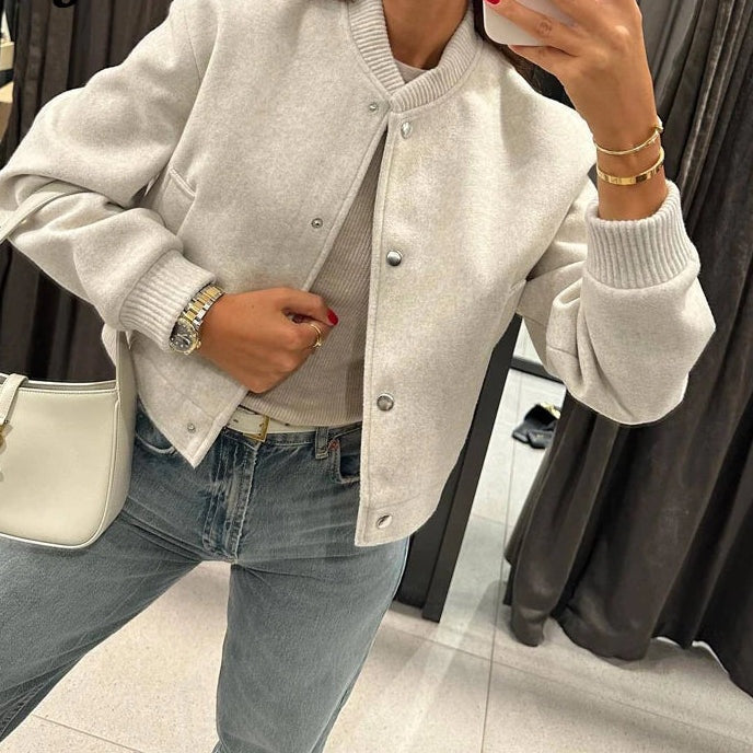 Viola | Women's Cropped Bomber Jacket with Button Front
