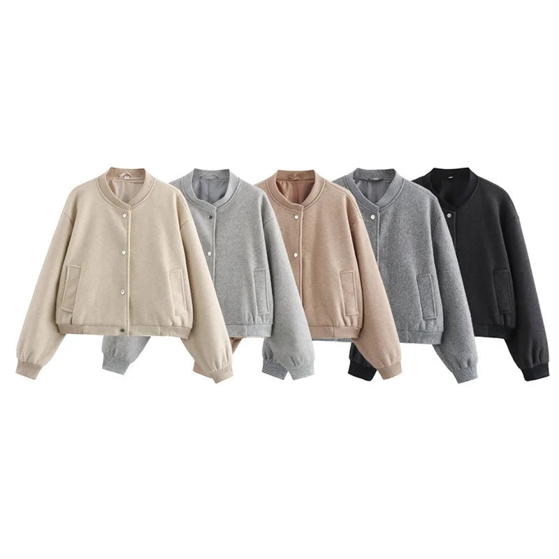 Viola | Women's Cropped Bomber Jacket with Button Front