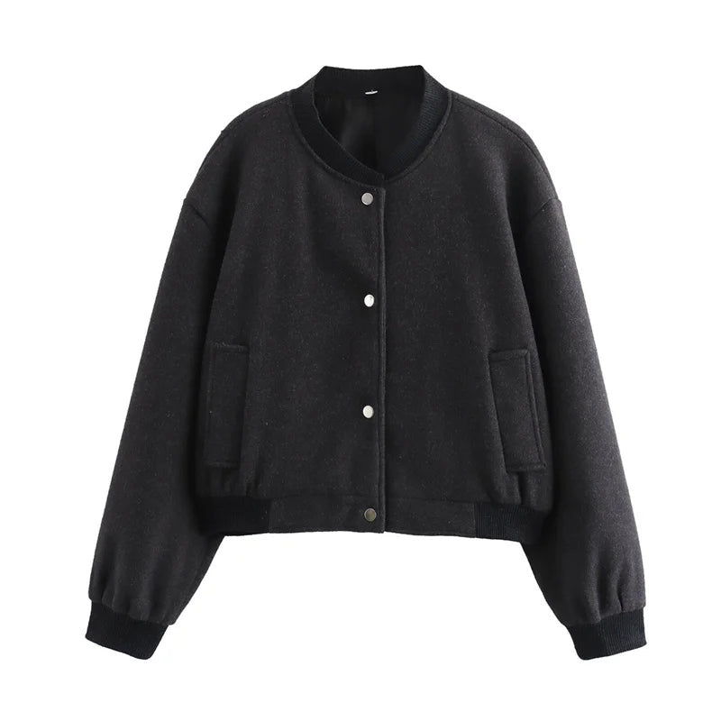 Viola | Women's Cropped Bomber Jacket with Button Front