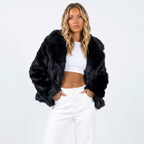 Kitty | Women's Cropped Faux Fur Jacket with Notch Collar