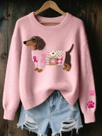 Dottie | Women's Dachshund Embroidered Crew Neck Jumper