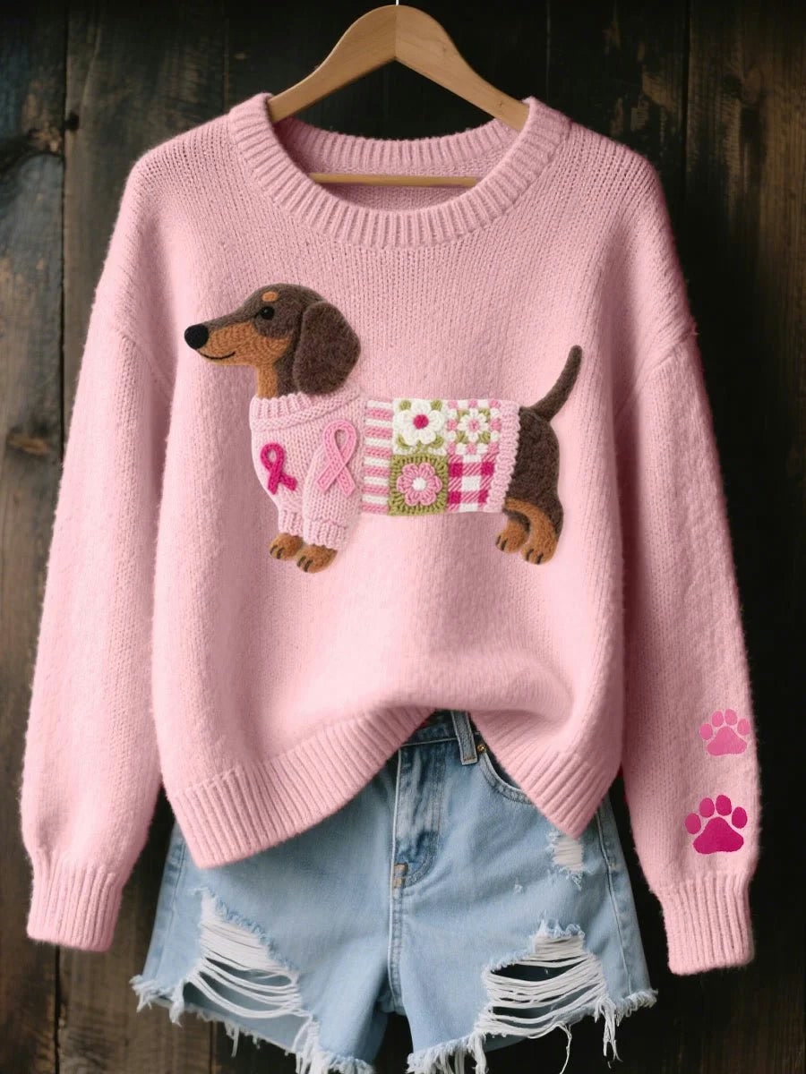 Dottie | Women's Dachshund Embroidered Crew Neck Jumper