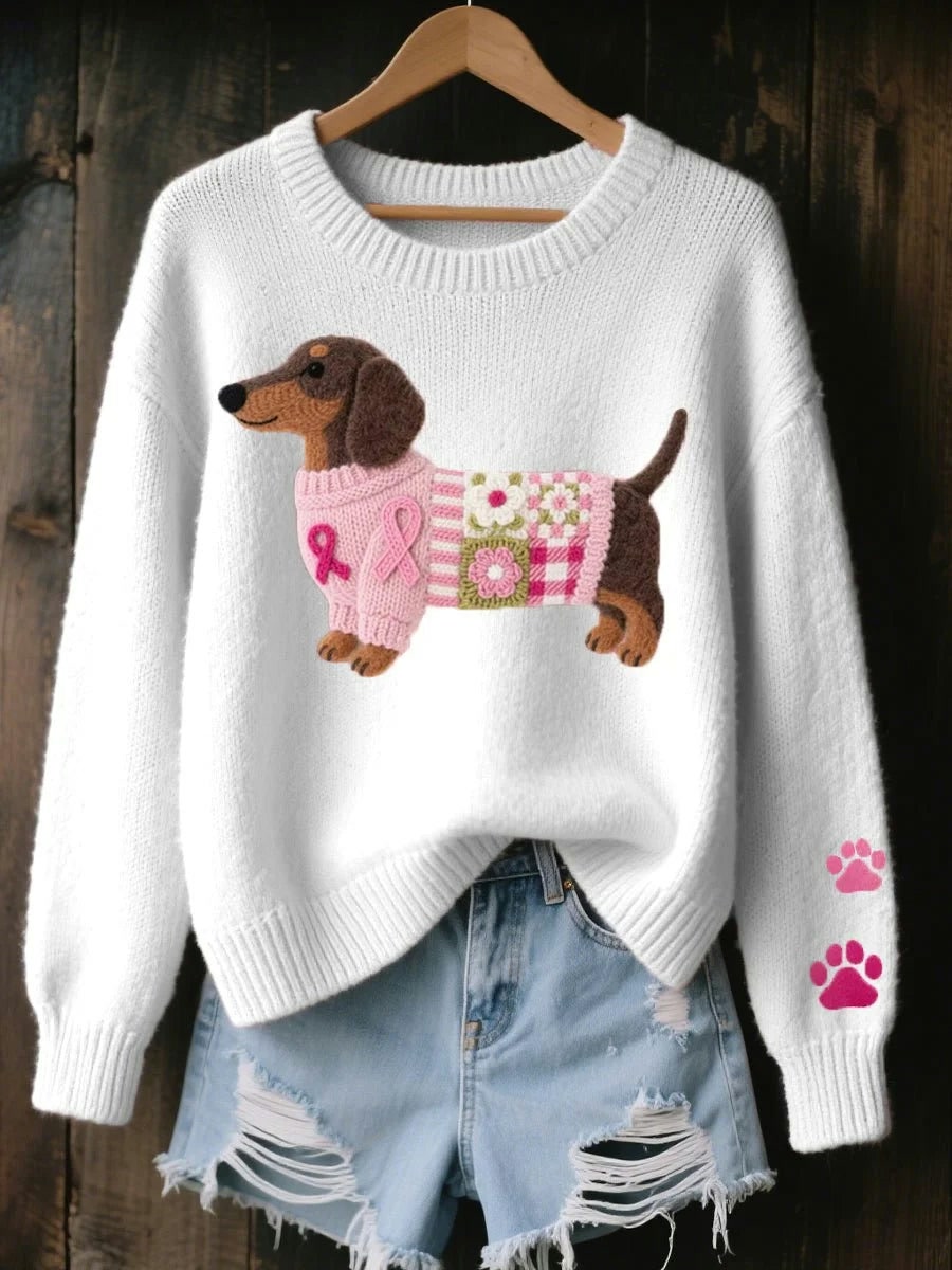 Dottie | Women's Dachshund Embroidered Crew Neck Jumper