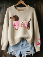 Dottie | Women's Dachshund Embroidered Crew Neck Jumper
