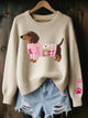Dottie | Women's Dachshund Embroidered Crew Neck Jumper