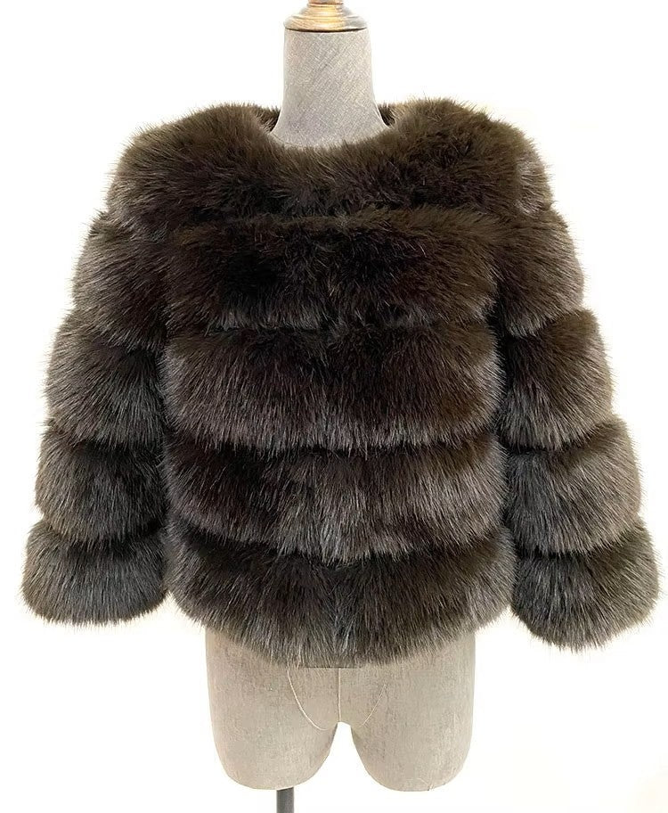 Honor | Women's Panelled Faux Fur Jacket with Long Sleeves