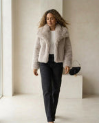 Evangeline | Women's Cropped Faux Fur Jacket with Shawl Collar