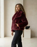 Evangeline | Women's Cropped Faux Fur Jacket with Shawl Collar