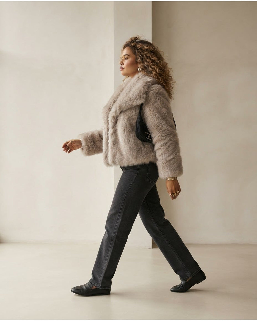 Evangeline | Women's Cropped Faux Fur Jacket with Shawl Collar