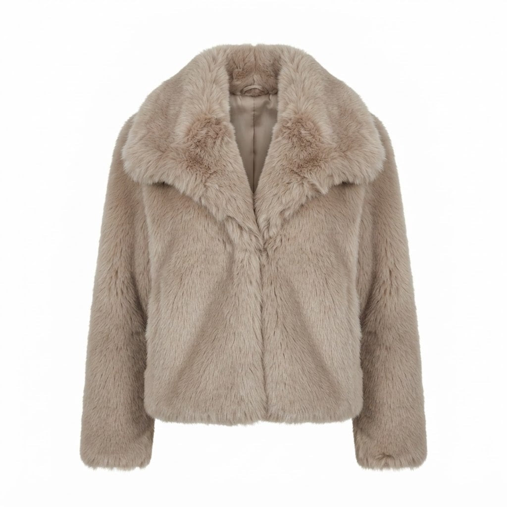 Evangeline | Women's Cropped Faux Fur Jacket with Shawl Collar