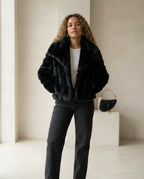 Evangeline | Women's Cropped Faux Fur Jacket with Shawl Collar