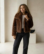Evangeline | Women's Cropped Faux Fur Jacket with Shawl Collar