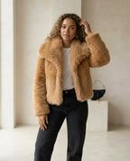 Evangeline | Women's Cropped Faux Fur Jacket with Shawl Collar