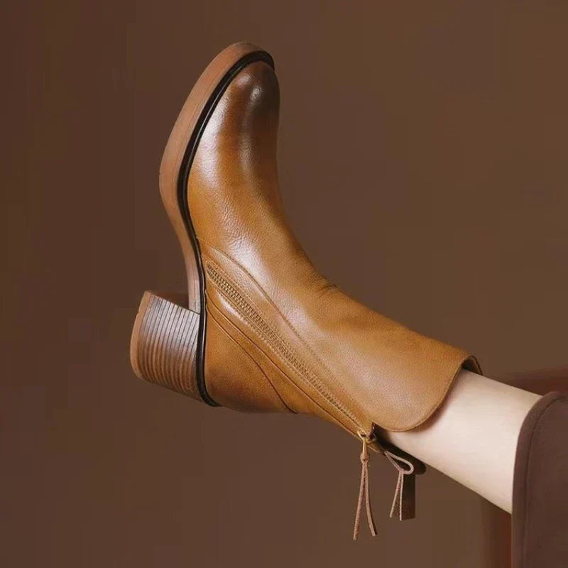 Isolde | Women's Block Heel Ankle Boots with Tassel Zip