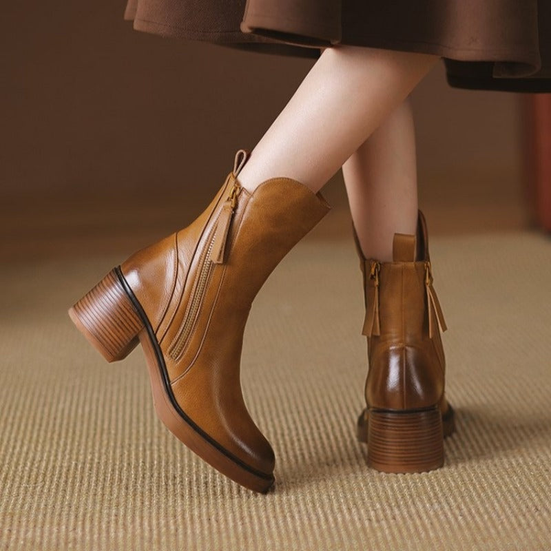 Isolde | Women's Block Heel Ankle Boots with Tassel Zip