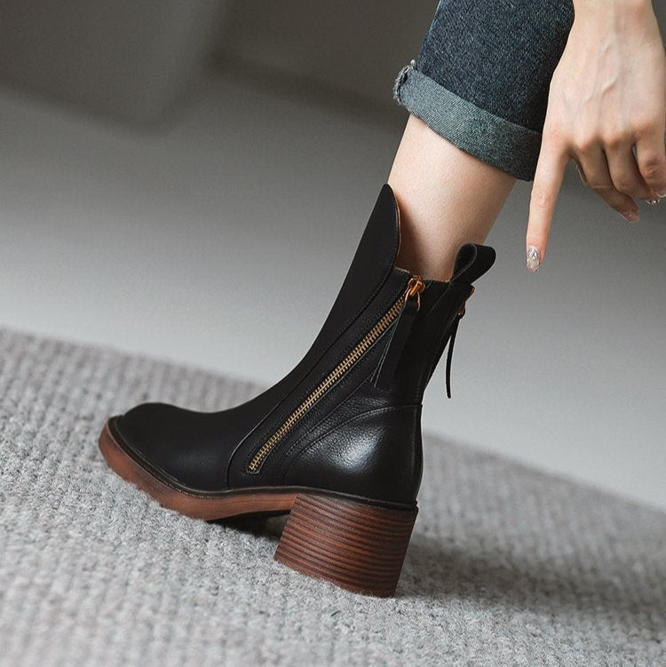 Isolde | Women's Block Heel Ankle Boots with Tassel Zip