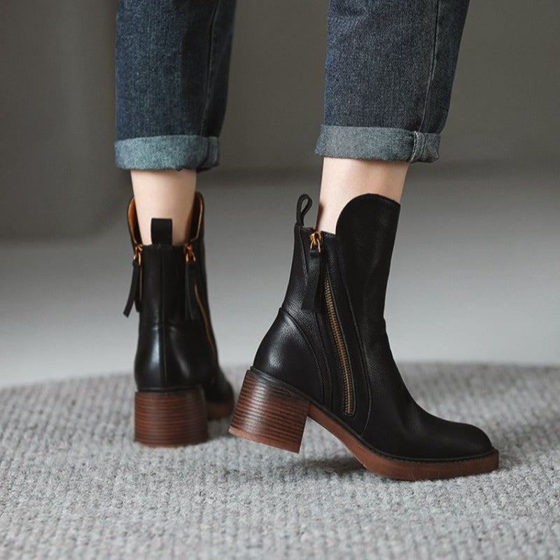 Isolde | Women's Block Heel Ankle Boots with Tassel Zip