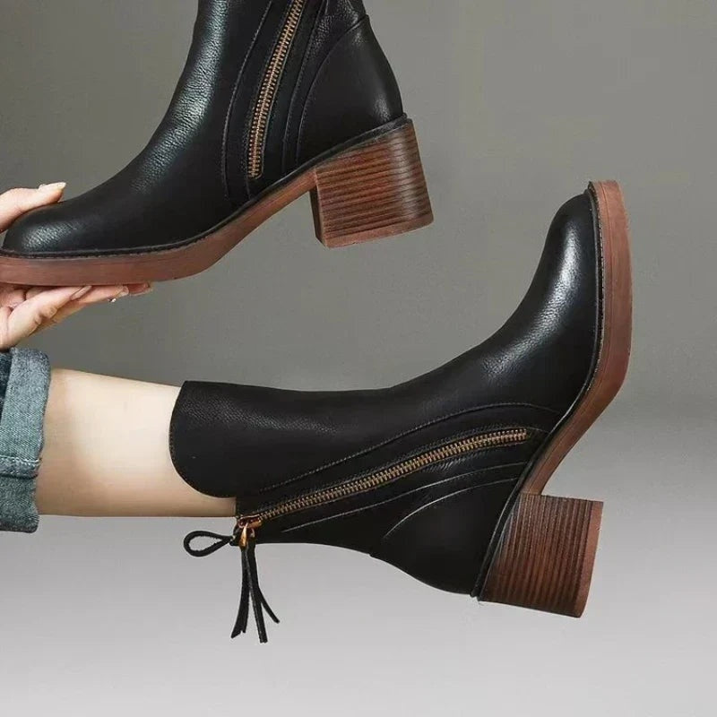 Isolde | Women's Block Heel Ankle Boots with Tassel Zip