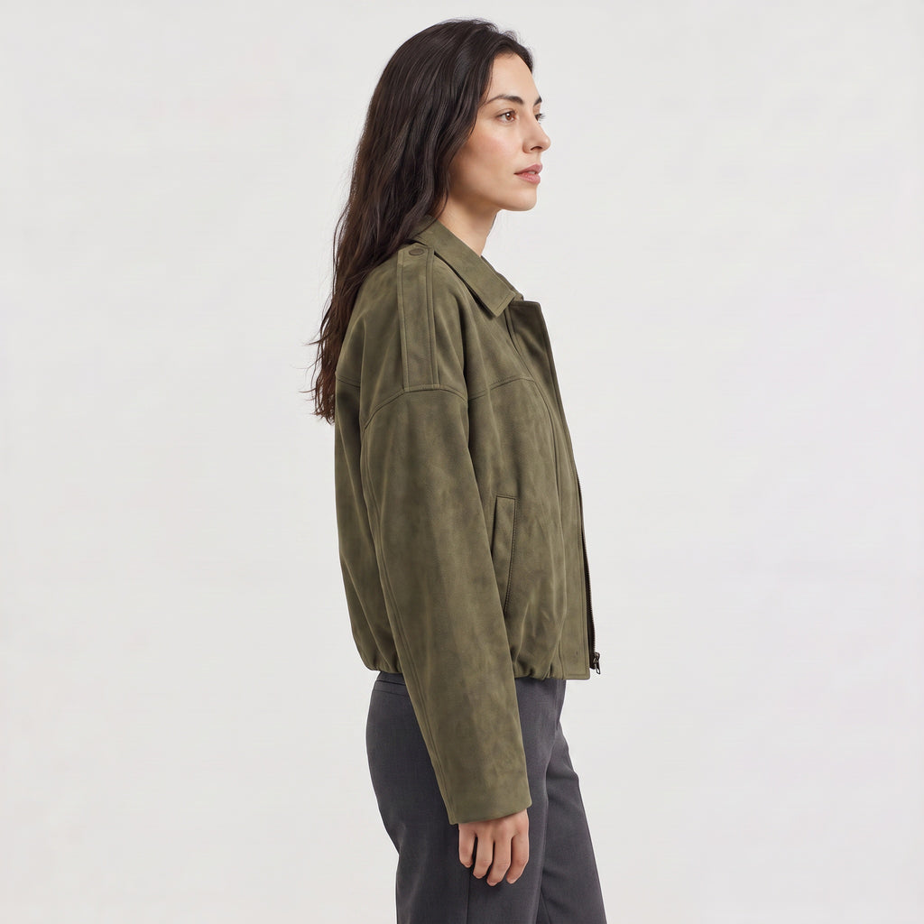 Celeste | Women's Faux Suede Bomber Jacket with Collar