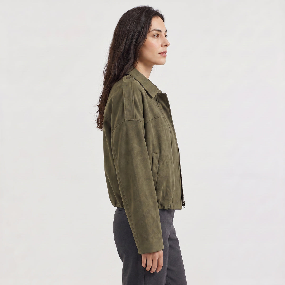 Celeste | Women's Faux Suede Bomber Jacket with Collar