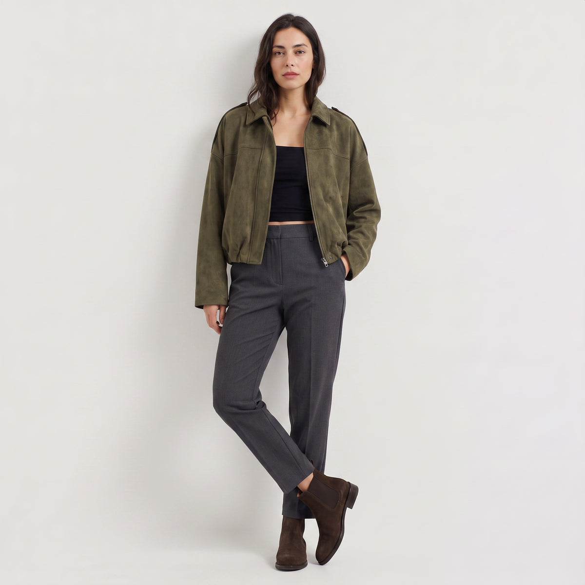 Celeste | Women's Faux Suede Bomber Jacket with Collar