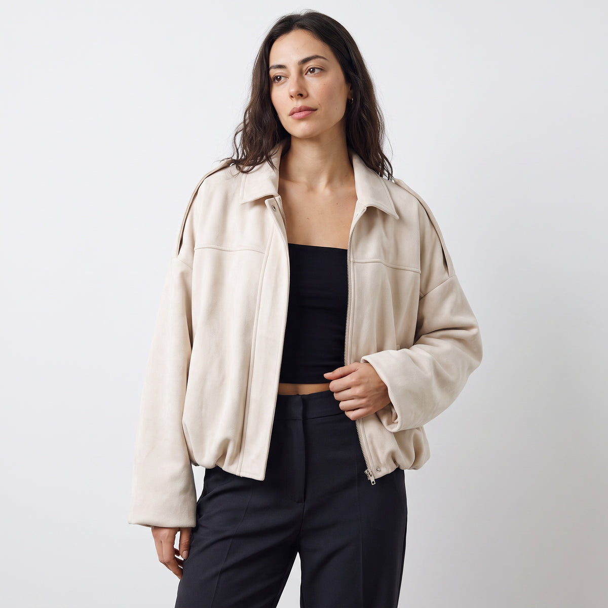 Celeste | Women's Faux Suede Bomber Jacket with Collar