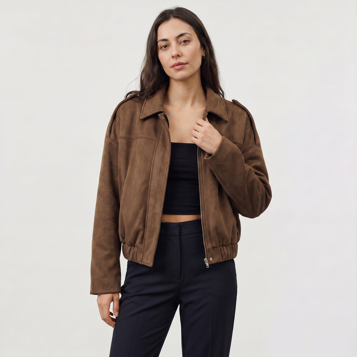 Celeste | Women's Faux Suede Bomber Jacket with Collar