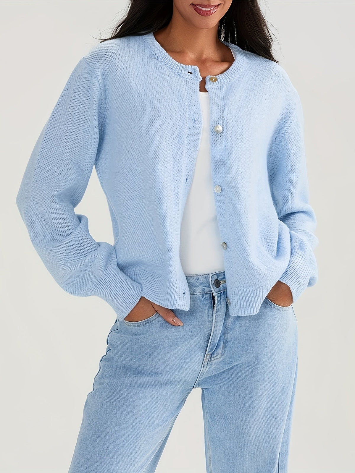 Martha | Women's Cropped Fluffy Cardigan with Buttons