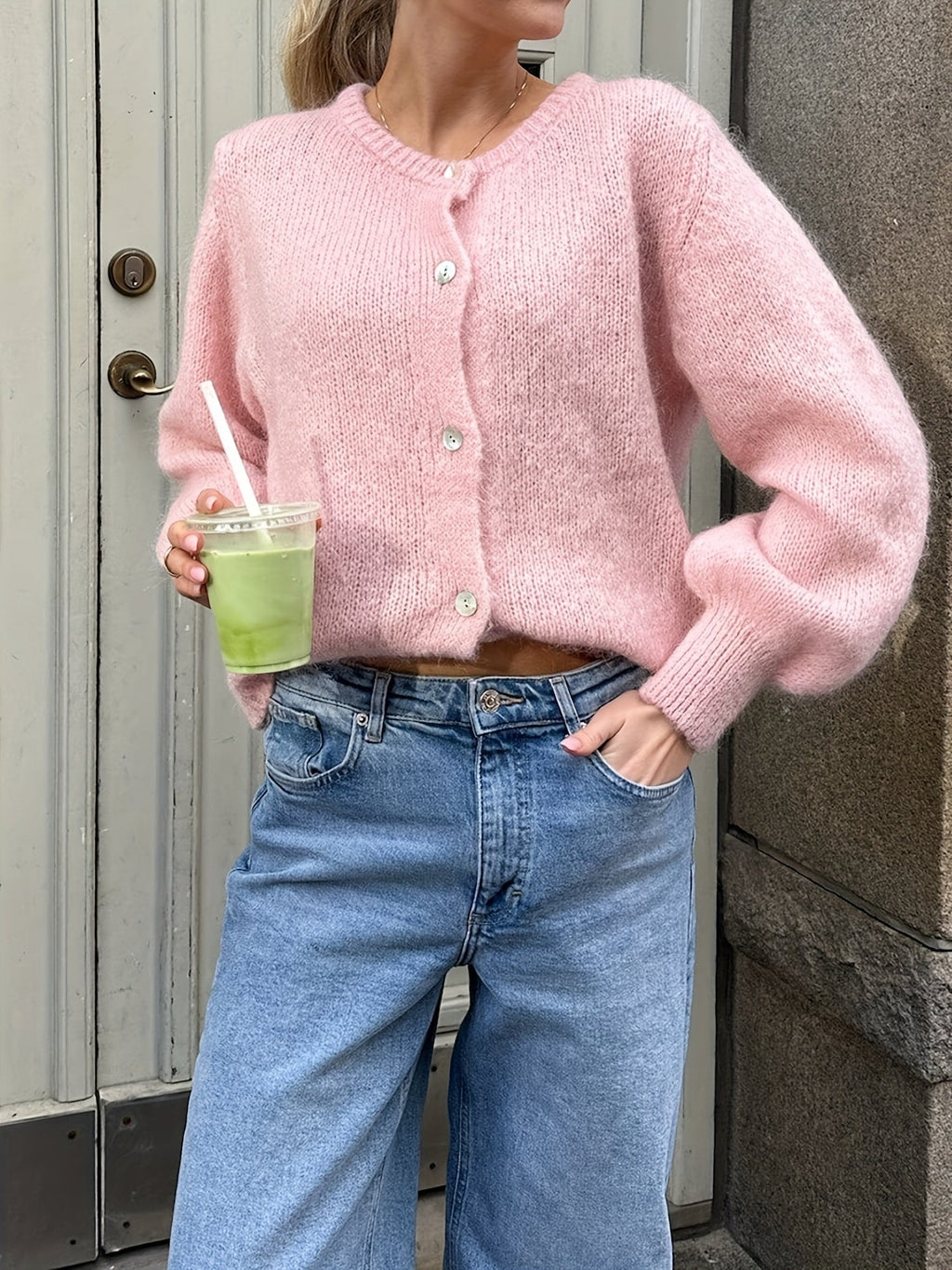 Martha | Women's Cropped Fluffy Cardigan with Buttons