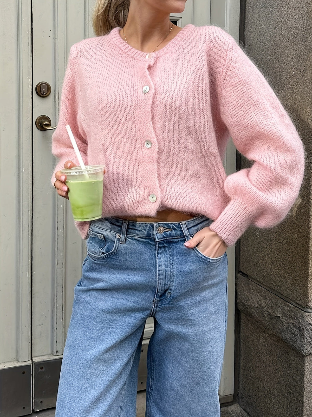 Martha | Women's Cropped Fluffy Cardigan with Buttons