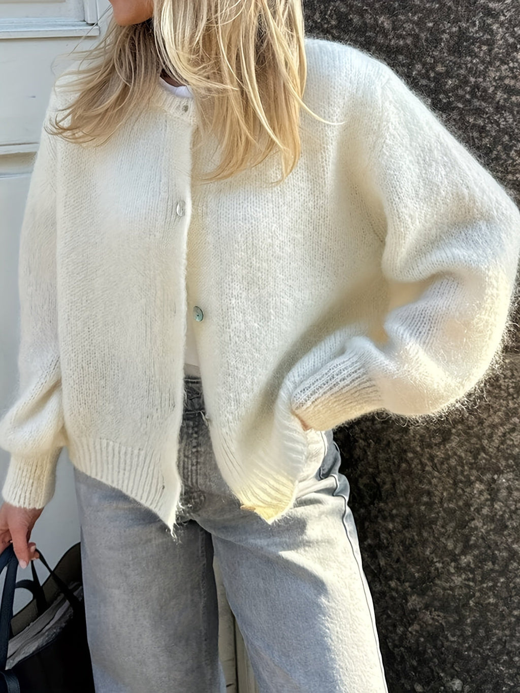 Martha | Women's Cropped Fluffy Cardigan with Buttons