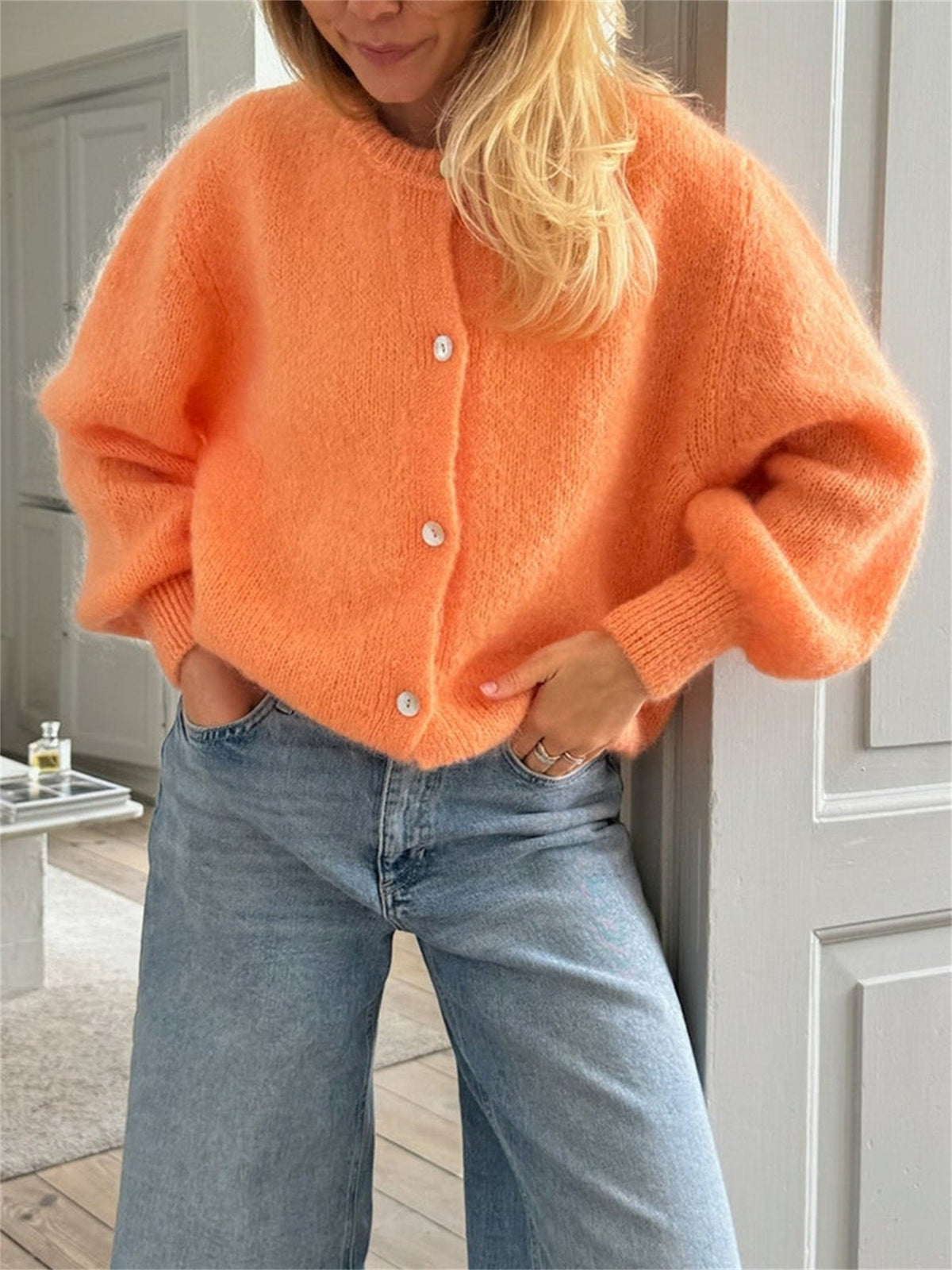 Martha | Women's Cropped Fluffy Cardigan with Buttons