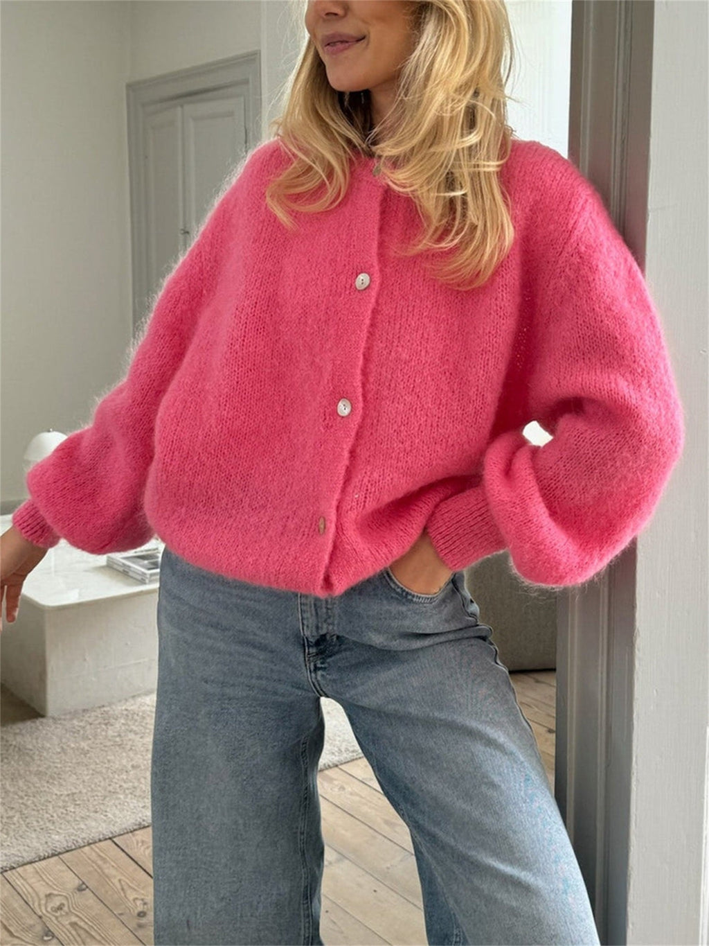 Martha | Women's Cropped Fluffy Cardigan with Buttons