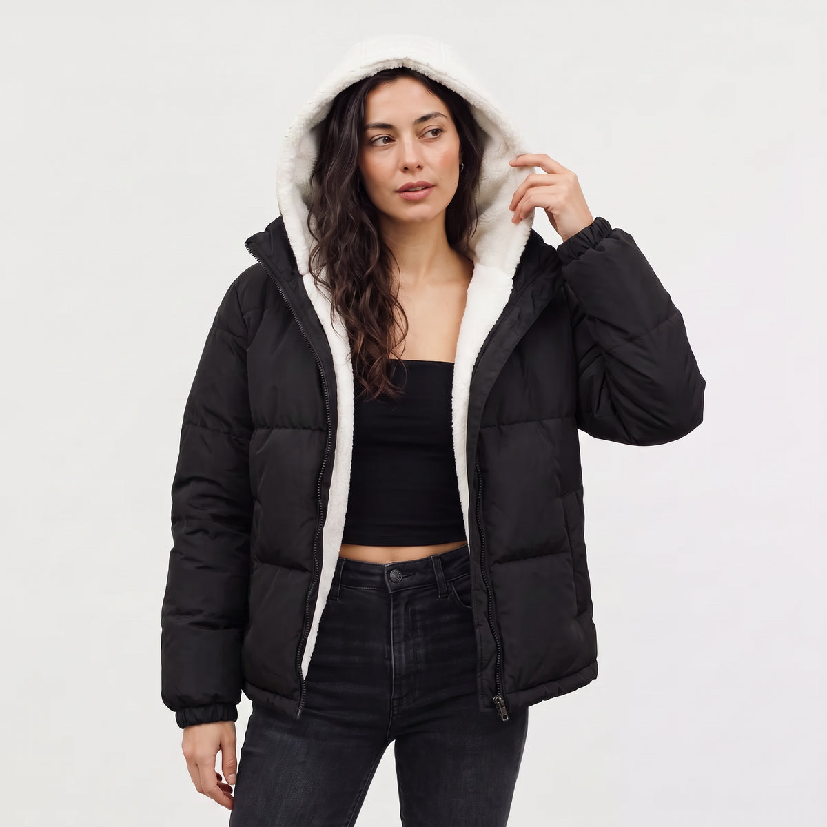 Alys | Women's Puffer Jacket with Sherpa-Lined Hood