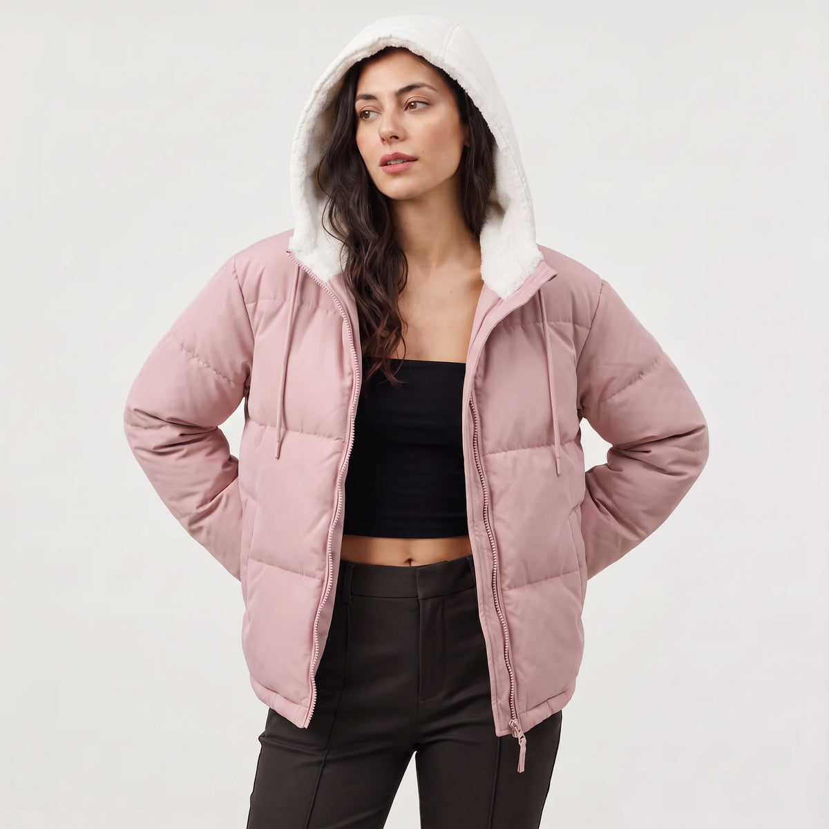 Alys | Women's Puffer Jacket with Sherpa-Lined Hood