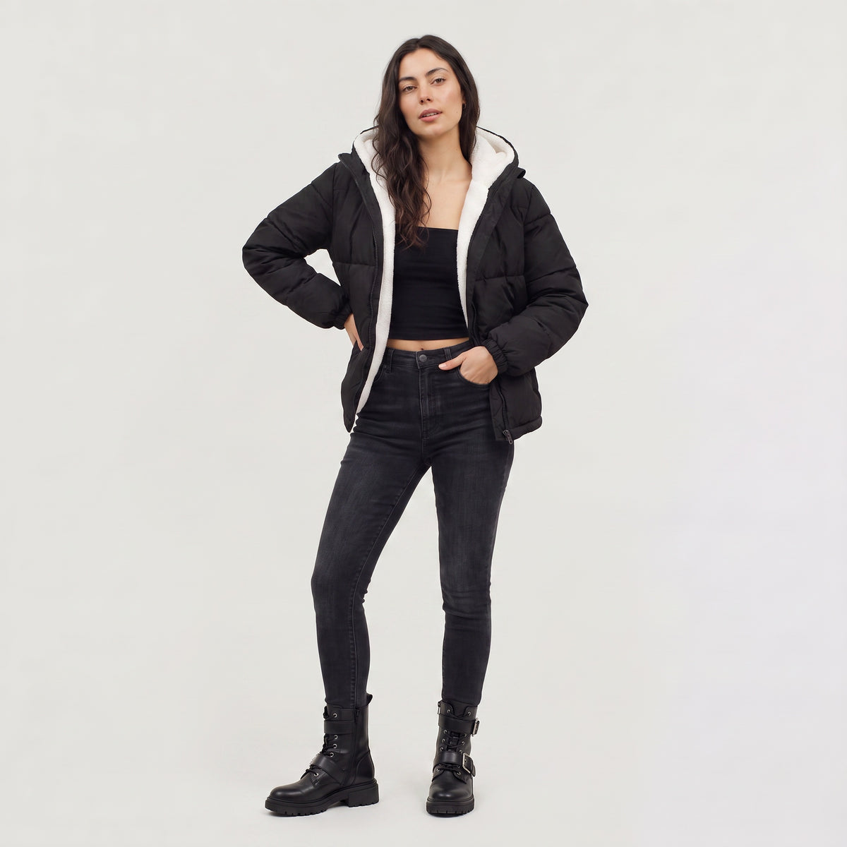 Alys | Women's Puffer Jacket with Sherpa-Lined Hood
