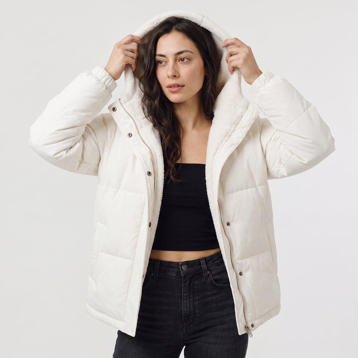 Alys | Women's Puffer Jacket with Sherpa-Lined Hood