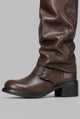 Greer | Women's Knee-High Biker Boots with Buckle Straps