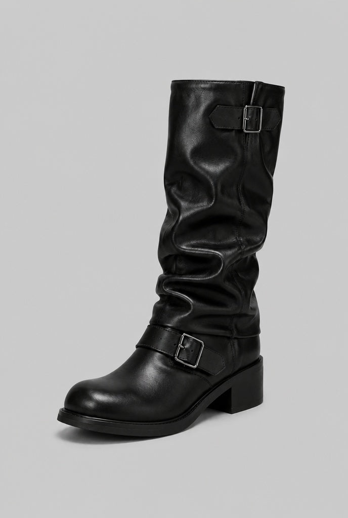 Greer | Women's Knee-High Biker Boots with Buckle Straps