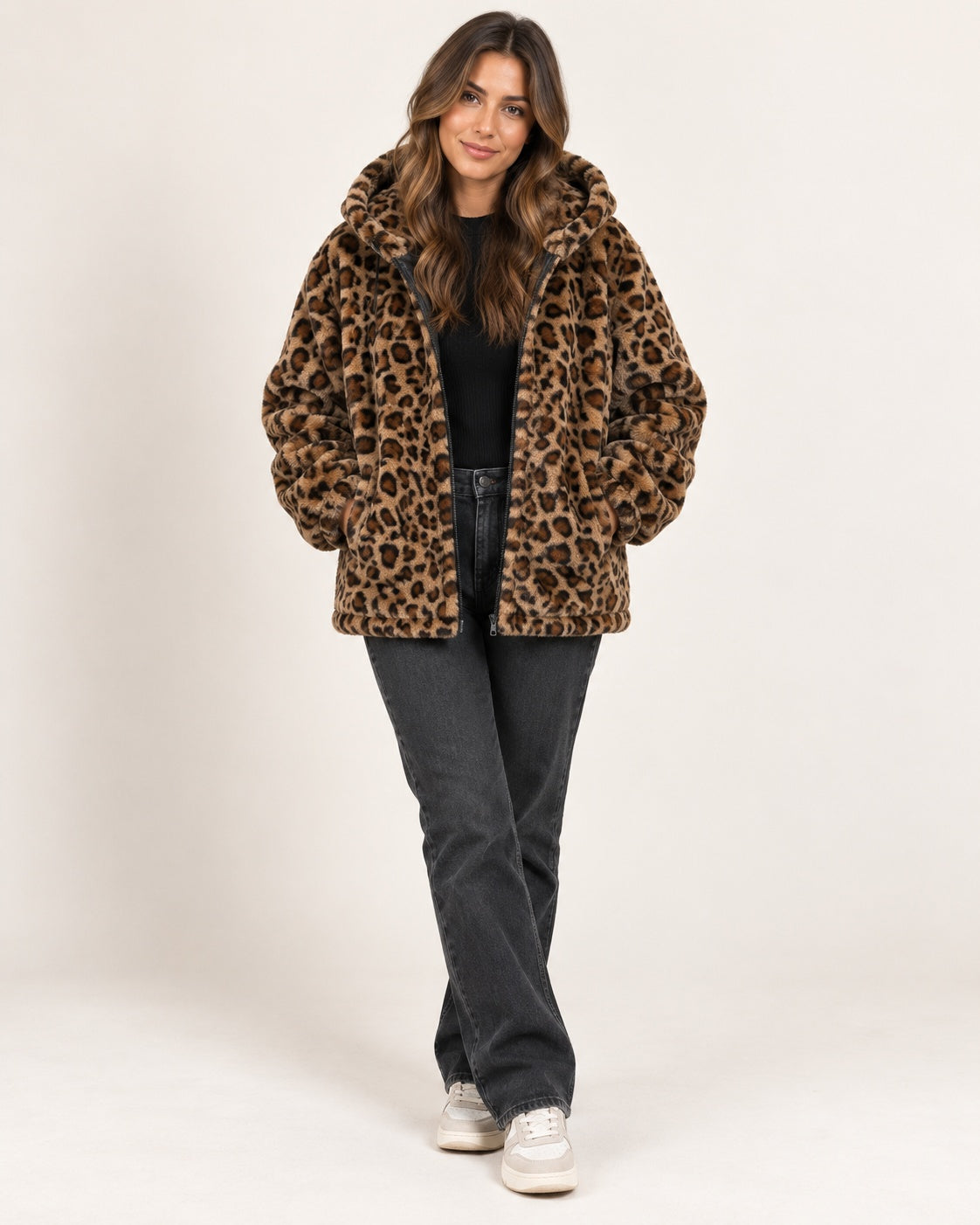 Juniper | Women's Leopard Faux Fur Jacket with Hood