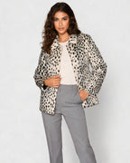 Nancy | Women's Leopard Faux Fur Jacket with Shirt Collar
