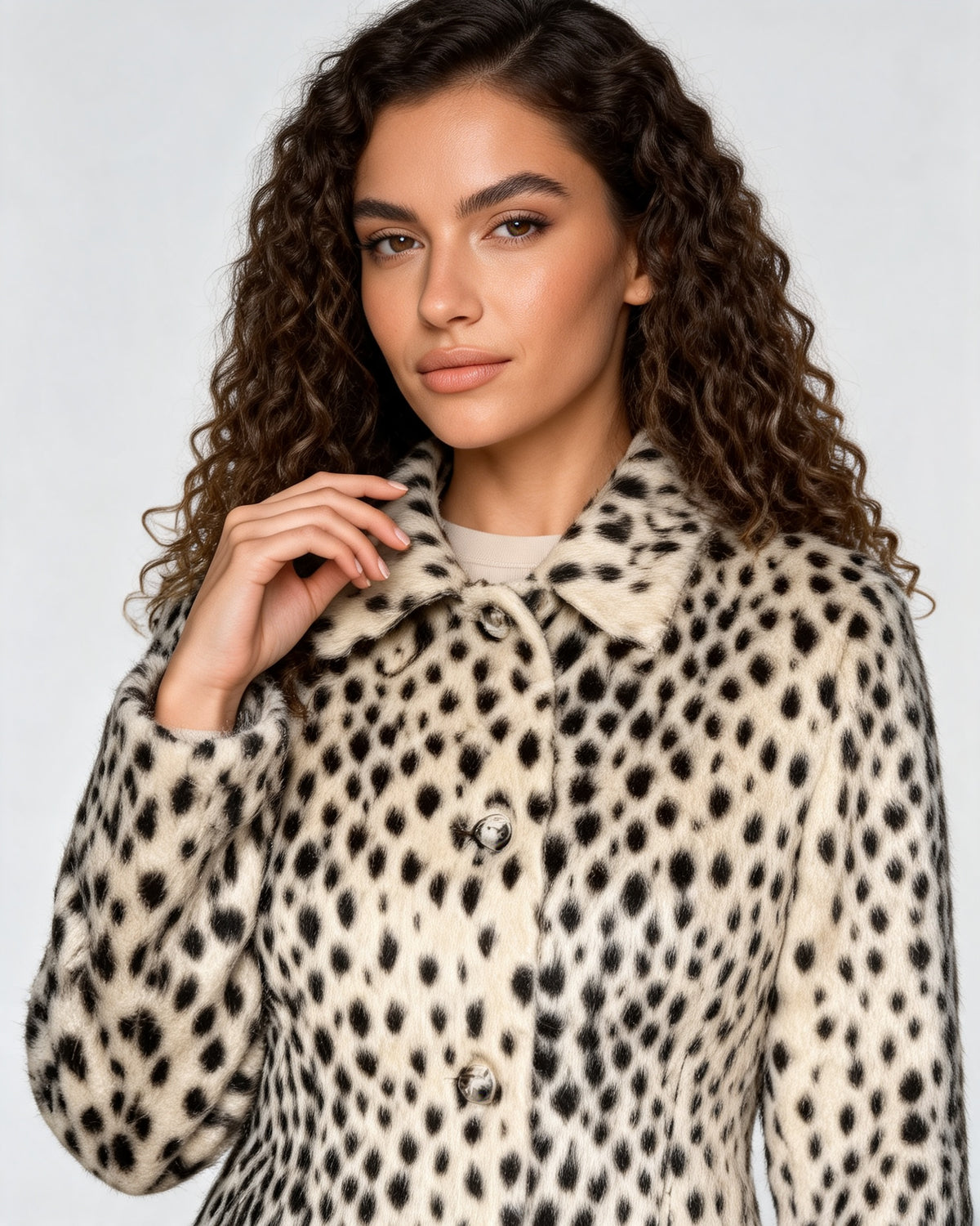 Nancy | Women's Leopard Faux Fur Jacket with Shirt Collar