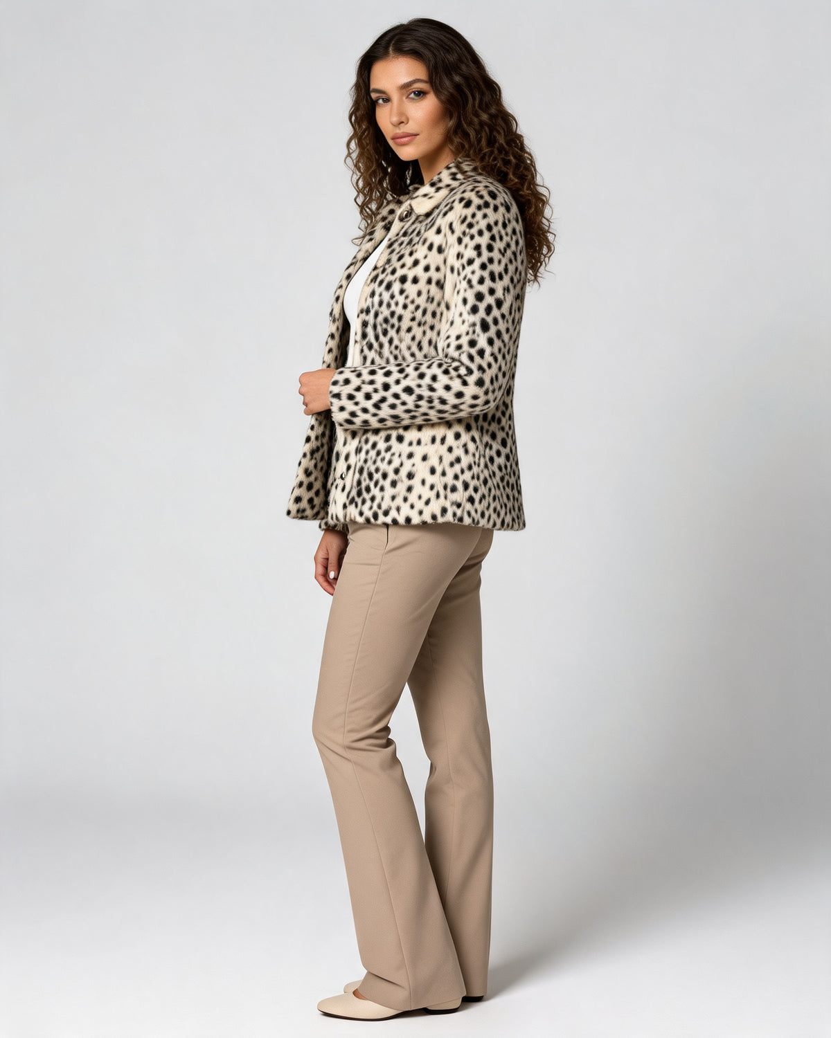 Nancy | Women's Leopard Faux Fur Jacket with Shirt Collar