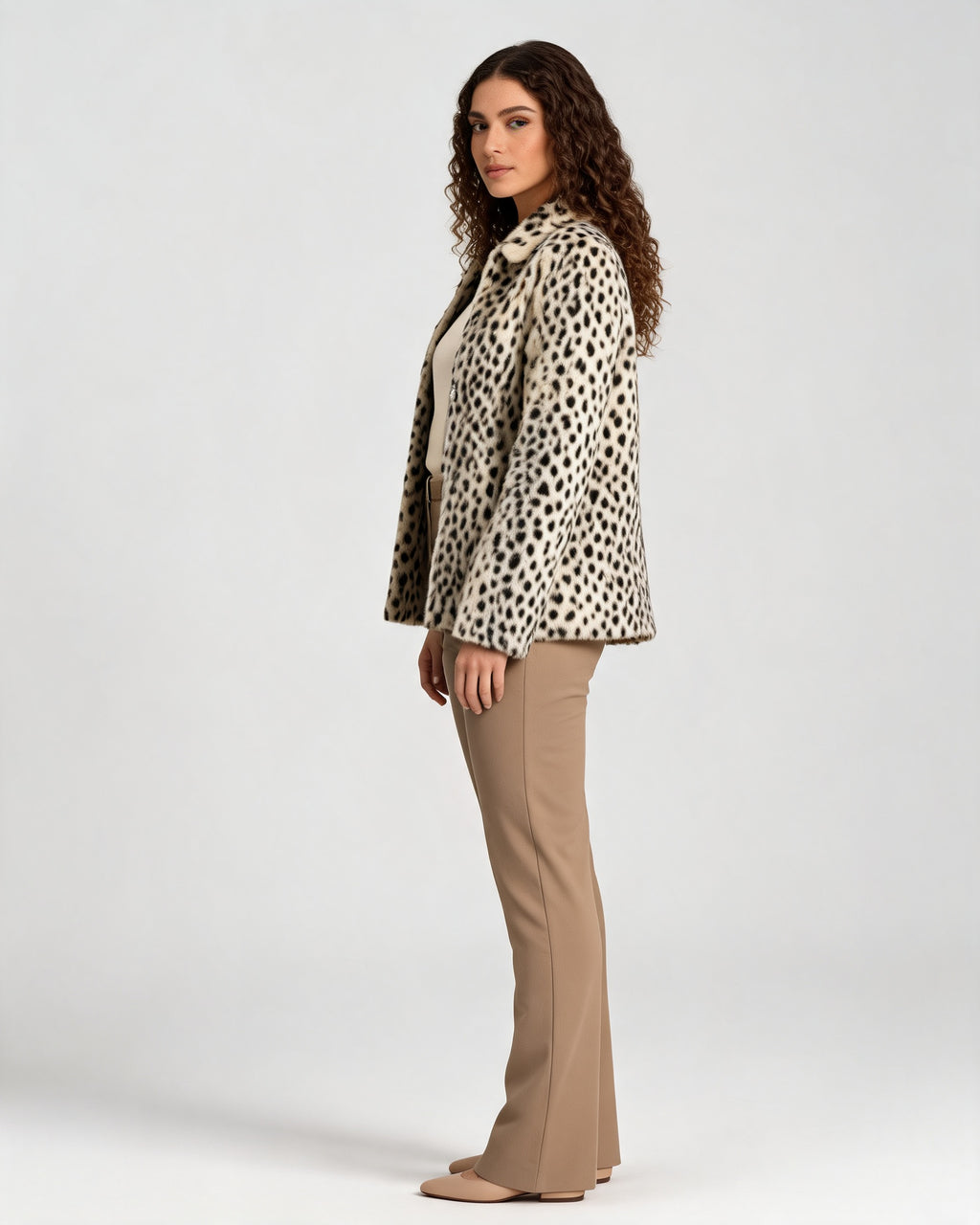 Nancy | Women's Leopard Faux Fur Jacket with Shirt Collar