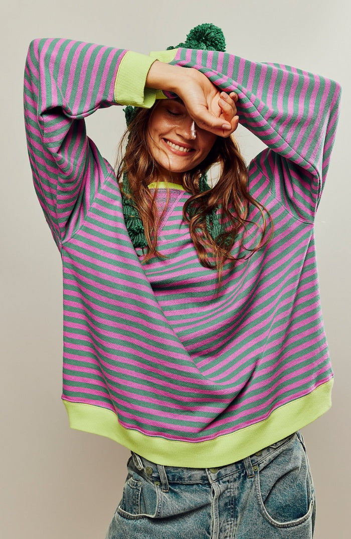 Delia | Women's Striped Sweatshirt with Contrast Trim