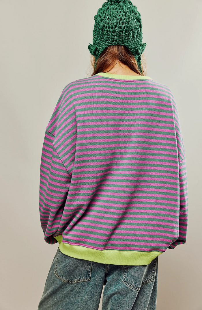 Delia | Women's Striped Sweatshirt with Contrast Trim